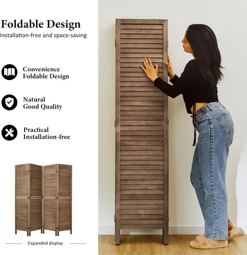 Miniatura 4 de Separadores de habitación y pantallas plegables de privacidad, separadores de madera con listones de pared para el hogar, oficina, dormitorio, 4