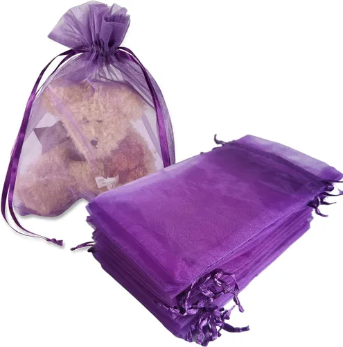Miniatura 18 de Bolsas de regalo de organza de 5 x 7 pulgadas con cordón para joyas, dulces, flores de lavanda secas, 100 bolsitas rojas, bolsa de malla de tela