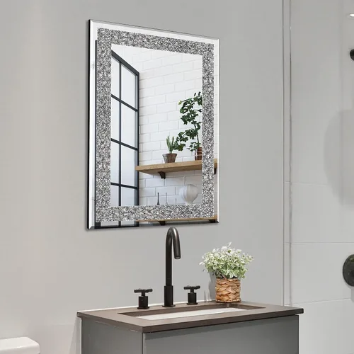 Miniatura 3 de Ruomeng Espejo de pared rectangular de cristal aplastado con diamantes para decoración del hogar, espejo de acento para baño, entrada y dormitorio