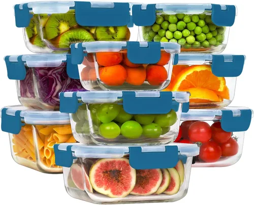 Miniatura 10 de HOMBERKING - Contenedores de vidrio con tapa para alimentos (18 piezas), contenedores de vidrio para comidas preparadas, cajas de vidrio herméticas