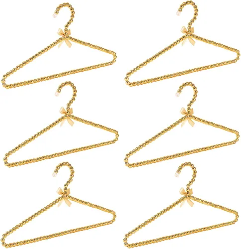 Juego de 6 perchas de perlas para colgar la ropa, perchas para bodas, damas de honor, para vestidos de boda, perchas estándar de perlas (dorado, 6)