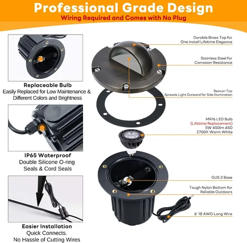 Miniatura 6 de Gardenreet - Luz de pozo de latón de 12 V para exteriores, impermeable, iluminación de paisaje, faro superior de bajo voltaje LED Ip65, bronce