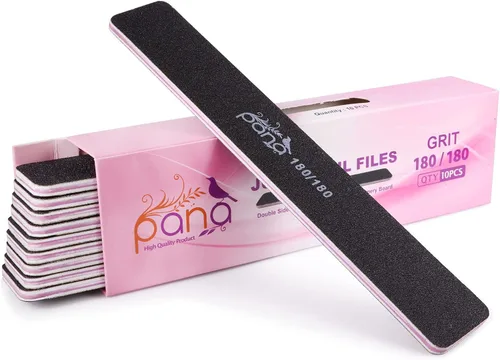 PANA Lima de uñas Emery Jumbo de doble cara para manicura, pedicura, uñas naturales y acrílicas, color negro (grano 180/180), paquete de 50 unidades
