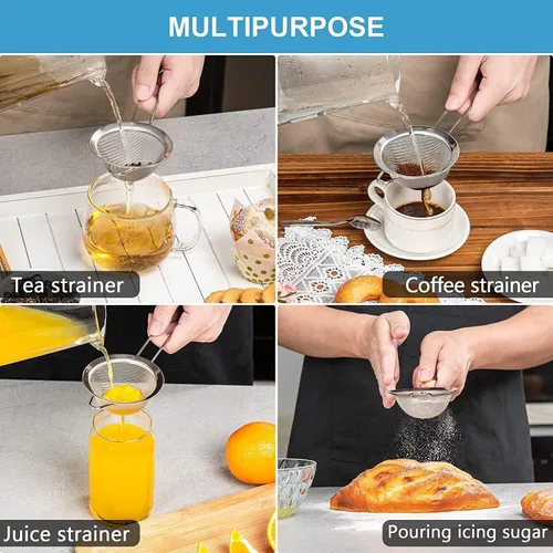 Miniatura 2 de Colador de malla fina, tamiz redondo de 2.8 pulgadas, coladores de té para té suelto, colador de café, colador de alimentos, colador de jugo y mucho