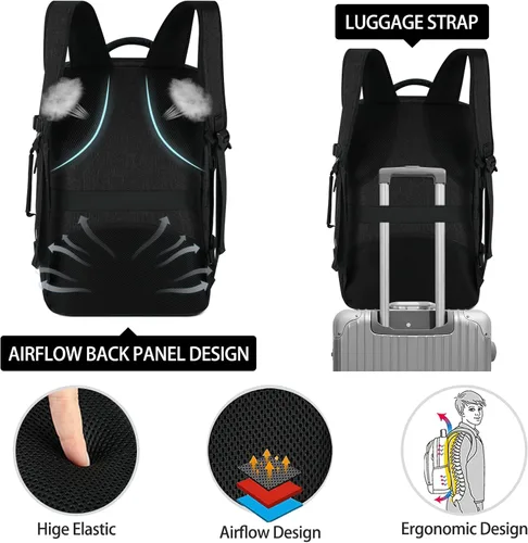 Miniatura 7 de Mochila de viaje para hombres y mujeres, 17 pulgadas, aprobada para vuelos, mochila de transporte impermeable grande de 40 L, mochila para negocios