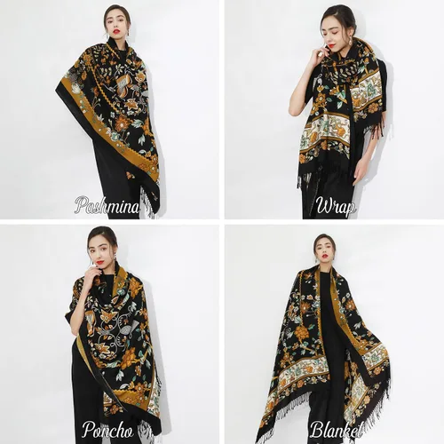 Miniatura 200 de DANA XU Manta de pashmina extragrande 100% de lana merina, bufanda de viaje, bufanda de cachemira para mujer, otoño e invierno, chal de gran