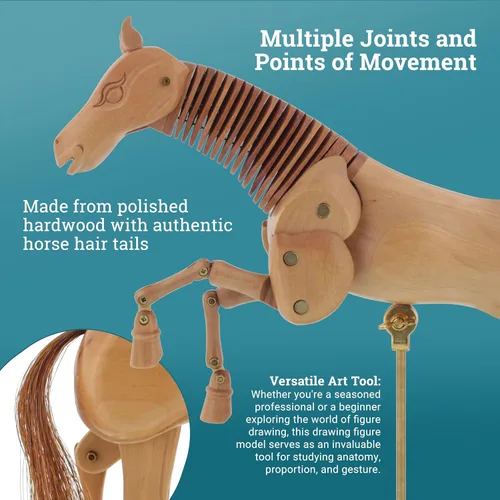 Miniatura 4 de U.S. Art Supply Maniquí de caballo de madera de 8 pulgadas para dibujar - Maniquí articulado con base y cuerpo flexible para dibujar la figura equina