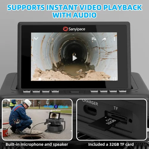 Miniatura 2 de Cámara de drenaje Sanyipace 66 pies/20M, pantalla emergente IPS de 7", cable rígido de 5MM, zoom digital 20X, cámara de tubería impermeable