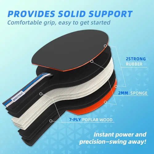 Miniatura 5 de Sportout Juegos de palas de ping pong, remo portátil de tenis de mesa con pelotas, estuche de almacenamiento de primera calidad, raqueta de tenis