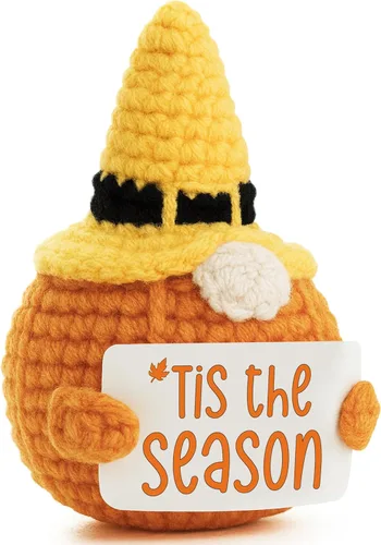 Tis The Season - Muñeca de ganchillo hecha a mano con diseño de sombrero de bruja de Halloween, acogedora vibraciones de otoño, cosecha de Acción de