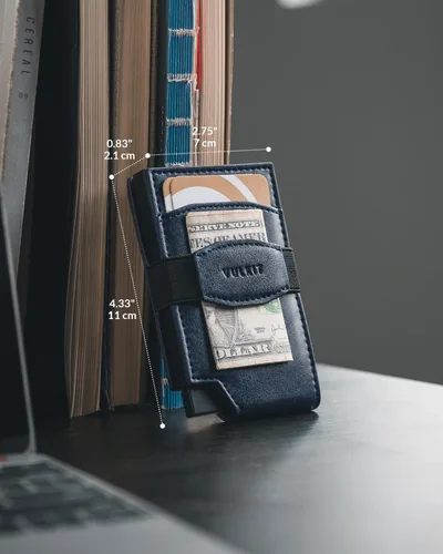 Miniatura 6 de VULKIT Billetera desplegable para tarjetas con correa de dinero, bolsillo frontal de cuero, con ventana de identificación, bloqueo RFID, funda