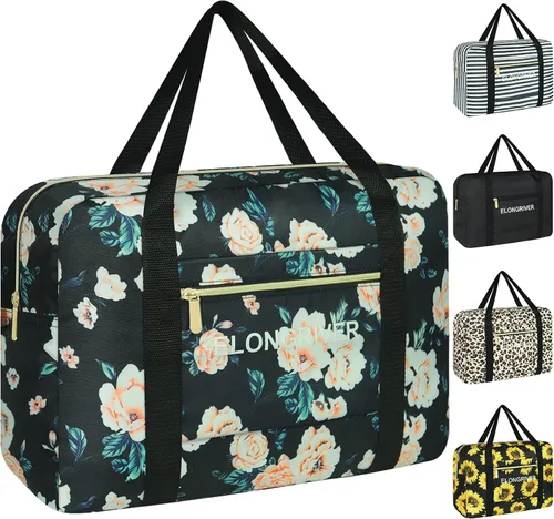 Bolsa de lona para mujer, para viajes, impermeable, deportiva, gimnasio, bolsa de fin de semana, para mujer, bonita bolsa de gimnasio, negro rosa
