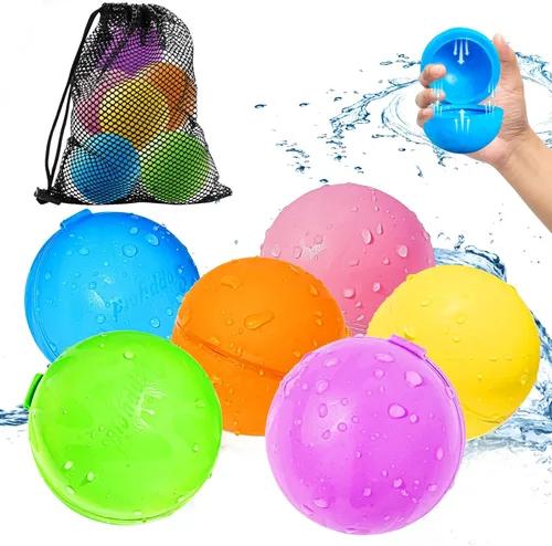 6 globos de agua reutilizables – Bolas de agua de llenado rápido para niños de 4 a 8 años – Bomba de agua autosellante recargable para fiesta de