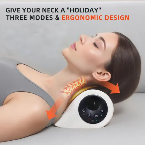 Miniatura 5 de Almohada calentada Masajeador de cuello portátil 3 en 1 Masaje de vibración al por mayor 4D Masaje profundo 6 niveles Intensidad Cuello Hombro