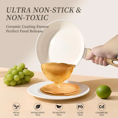 Miniatura 3 de FELAMP Juego de utensilios de cocina antiadherentes de cerámica saludable, 7 piezas PFOA/PFOS/sin toxinas para inducción y todas las estufas, apto