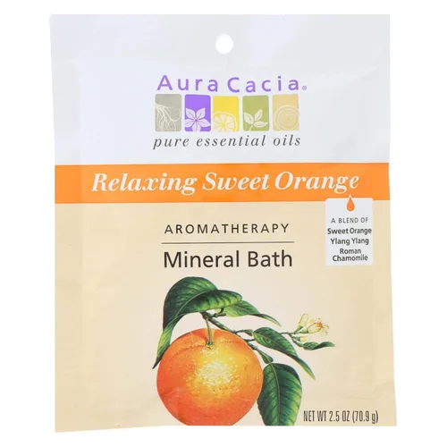 Aura Cacia Sal de baño mineral relajante de naranja dulce para aromaterapia, paquete de 2.5 onzas, 6 por caja.6