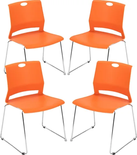 Miniatura 8 de Juego de 4 sillas apilables negras, sillas de plástico para sala de espera con base de trineo, moderna silla de recepción de invitados de oficina