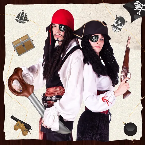 Miniatura 6 de Charniol Juego de fiesta pirata de fieltro, sombreros de pirata, parches para ojos de pirata, espadas inflables, carnaval, suministros de fiesta