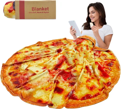 Miniatura 9 de Manta redonda de tortilla para adultos, manta grande de franela suave y cómoda con diseño de queso y pizza, manta para niños, artículos extraños