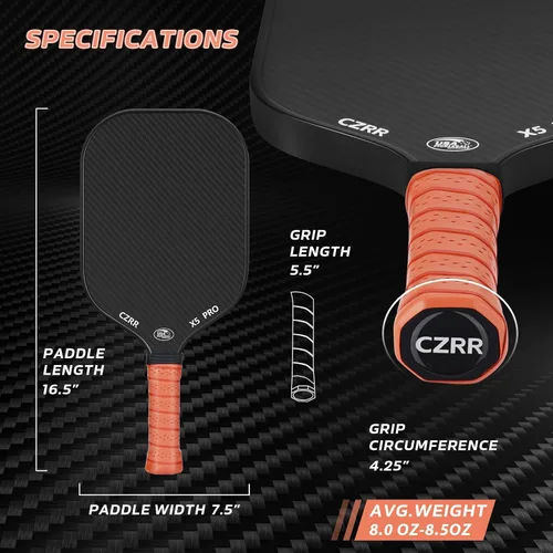 Miniatura 5 de Pala de pickleball, aprobada por USA Pickleball, superficie de fibra de carbono 3K cruda (CFS) de alta grano y giro, con núcleo de panal
