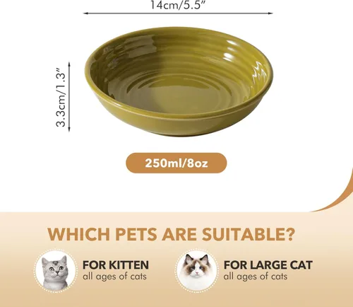 Miniatura 2 de Havniva Platos de cerámica anchos para gatos con protección para bigotes, juego de 3 tazones de cerámica para gatos, plato antideslizante para Verde