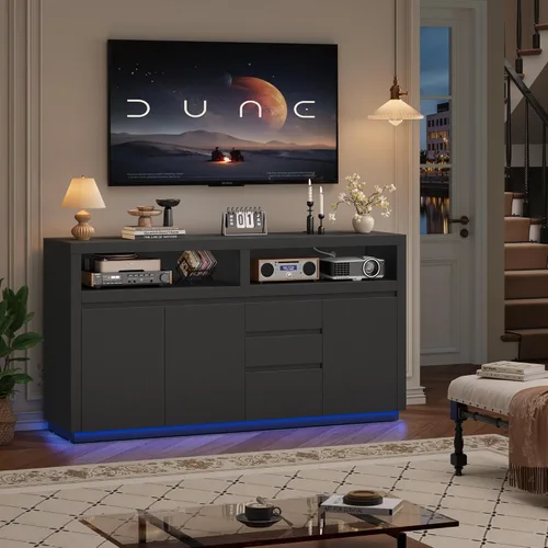 Miniatura 5 de FACBOTALL Soporte de TV moderno de 63 pulgadas, gran centro de entretenimiento con armarios y cajones de almacenamiento, gabinete de consola