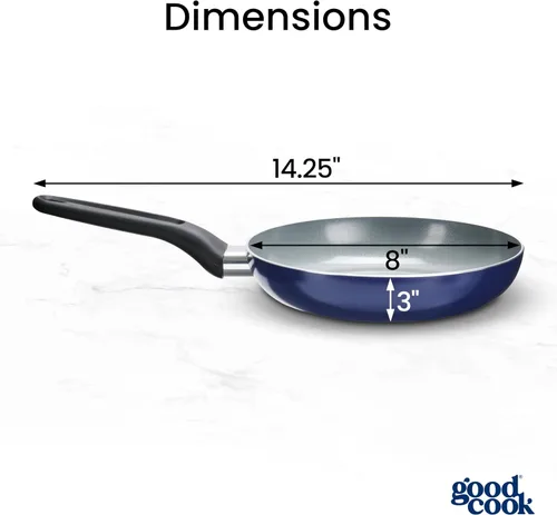 Miniatura 2 de GoodCook Basics - Sartén de cerámica antiadherente de aluminio para calefacción uniforme, no tóxico, PTFE y PFOA, 8 pulgadas, azul