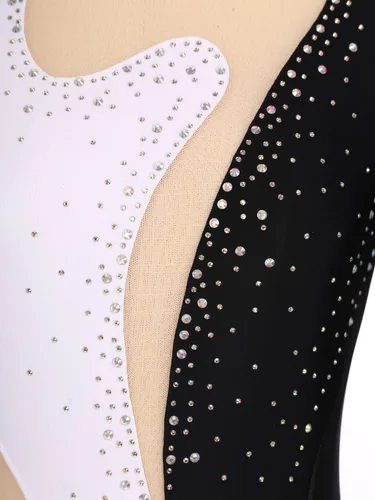 Miniatura 70 de iiniim Leotardo de malla para mujer, con diamantes de imitación, de malla, de manga larga, leotardos de gimnasia