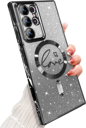 ZONRW - Funda para Samsung Galaxy S22 Ultra magnética, para mujeres y niñas, cubierta trasera suave, lujosa, con corazón de amor, bling, degradado,