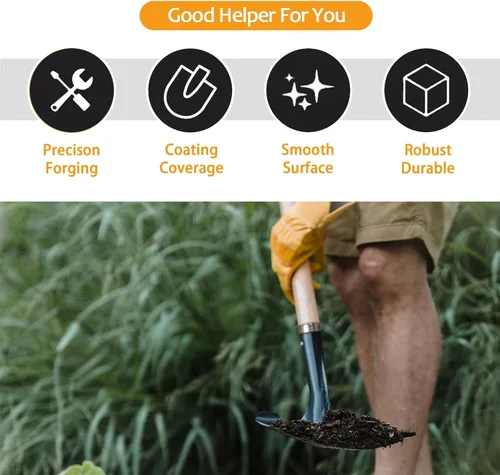 Miniatura 8 de Pala para excavar, pala de jardín resistente con mango en D, mango de madera de punta redonda de 41 pulgadas, ideal para jardinería, paisajismo