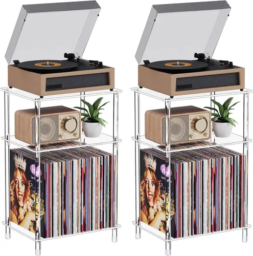Miniatura 8 de Soporte para tocadiscos de acrílico transparente con almacenamiento de vinilo, 15.75 pulgadas de largo x 11.81 pulgadas de ancho x 24.5 pulgadas