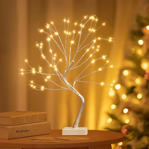 Miniatura 8 de EAMBRITE Soporte para Regalo de Árbol de Dinero, Árbol de Abedul Iluminado de 2 Pies 24LED, Temporizador Alimentado por Batería/USB, Pantalla