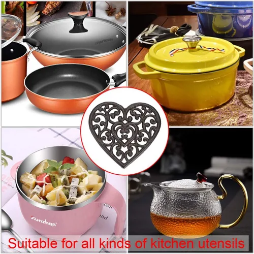 Miniatura 2 de Sumnacon 2 salvamanteles de hierro fundido de 7.7 pulgadas, almohadillas de metal rústico resistente, salvamanteles vintage para encimera de cocina