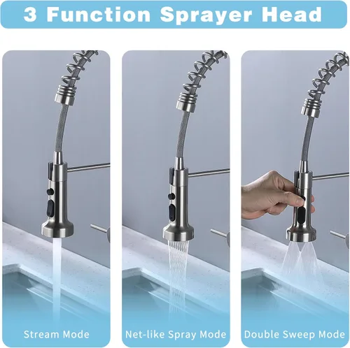 Miniatura 3 de Grifo de cocina de montaje en pared, grifo de fregadero de cocina de montaje en pared de centro de 8 pulgadas con rociador desplegable, comercial