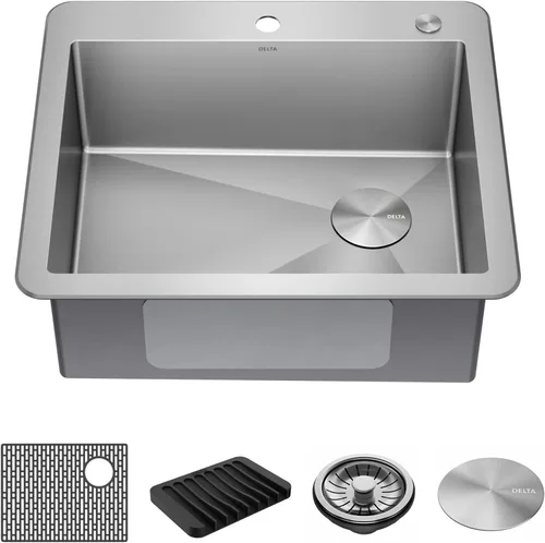 Miniatura 18 de DELTA FAUCET Delta Lenta 953034-24SL-SS - Fregadero de cocina de acero inoxidable calibre 16 de 24 pulgadas con accesorios, color satinado