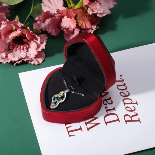 Miniatura 6 de Collar personalizado de plata de ley, collar con colgante de piedra natal de la madre con nombres grabados, collar familiar para mujer, Metal