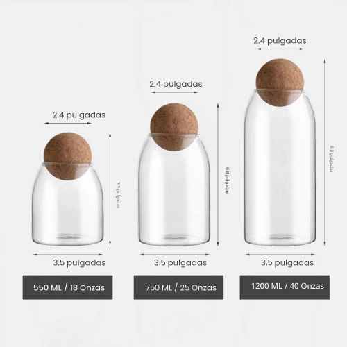 Miniatura 7 de MOLFUJ Frasco de almacenamiento de vidrio de 550ML/18Oz con corcho de bola, lindo frasco organizador decorativo con tapa de madera hermética