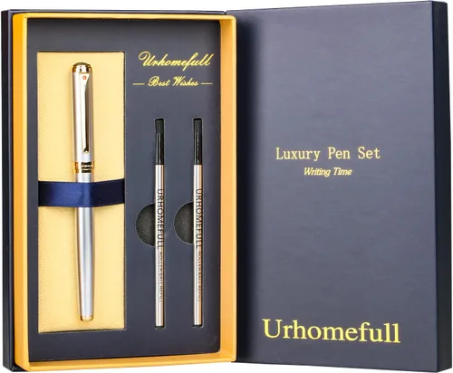 Impresionante bolígrafo de lujo con borde dorado de 24 quilates, punta suiza con recambios de tinta negra, regalo perfecto para hombres y mujeres,