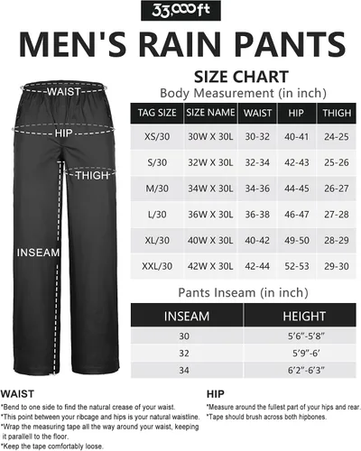 Miniatura 6 de 33,000ft Pantalones de lluvia para hombre, pantalones impermeables para lluvia, pantalones al aire libre resistentes al viento, para senderismo