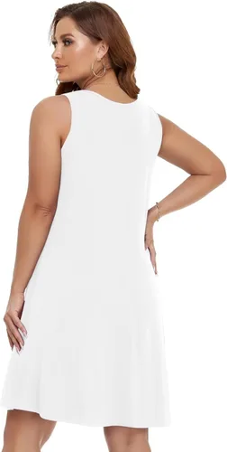 Miniatura 3 de BELAROI Vestidos de verano para mujer, camiseta de playa, cuello en V, casual, con vuelo, sin mangas, vestido de traje de baño, con bolsillos