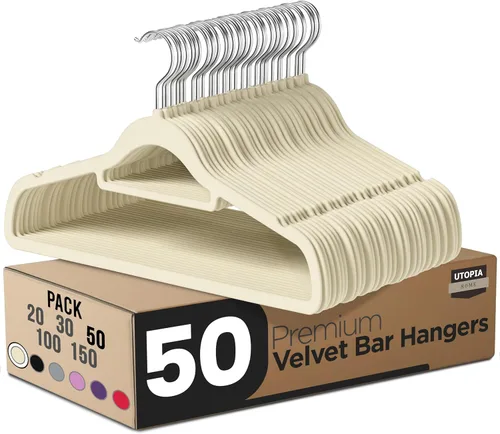 Miniatura 20 de Utopia Home Perchas de terciopelo de alta calidad, paquete de 20 – Percha antideslizante con barra de amarre – Perchas negras con gancho giratorio