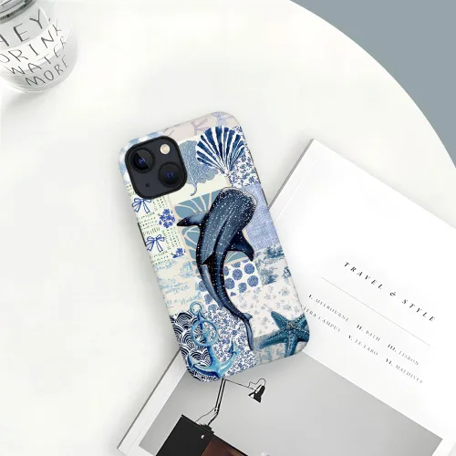 Miniatura 5 de DAIZAG Funda compatible con iPhone 13, funda duradera de protección contra golpes para niñas y mujeres, tema de retazos azul océano Tema