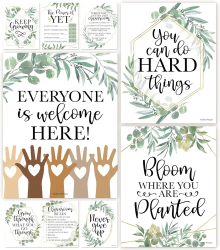 Miniatura 9 de Hadley Designs Póster motivacional para decoración de aula, 9 pósteres de aula de mentalidad de crecimiento, decoración de pared inspiradora