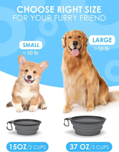 Miniatura 5 de Aonkey Tazones plegables para perros con portabotellas, paquete de 2 cuencos de agua para perros de viaje con mosquetón mejorado, borde moldeado
