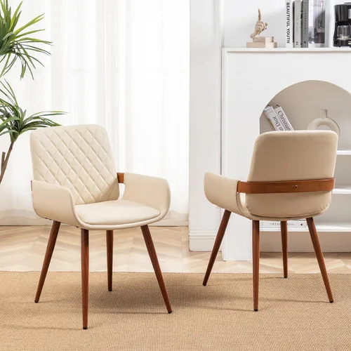 Miniatura 10 de LUNLING Sillas de Comedor Modernas de Mediados de Siglo de Cuero Sintético, Sillas con Asiento Tapizado y Patas de Metal, Silla de Cocina de Cuero