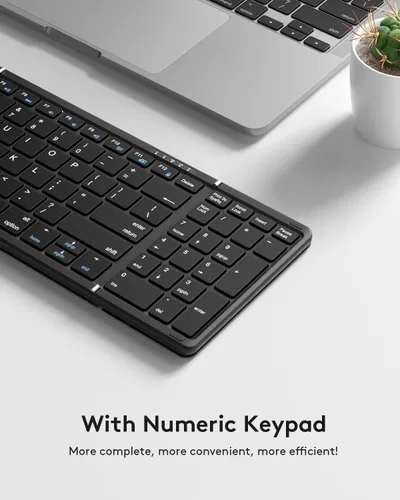 Miniatura 6 de Samsers - Teclado plegable Bluetooth con teclado numérico, teclados plegables inalámbricos de tamaño completo con cuero PU, portátil para viajes