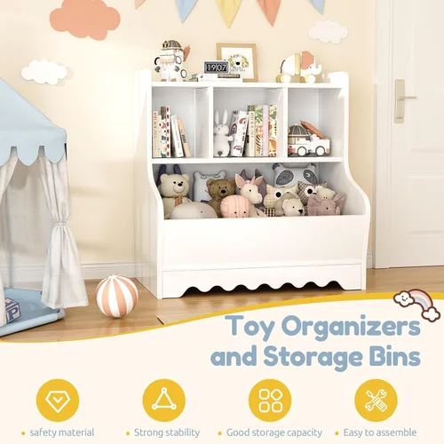 Miniatura 3 de Marcytop Organizador de almacenamiento de juguetes para niños, estante de madera con 4 cubículos para niños, estantería para bebés