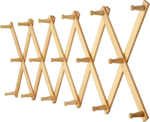 Miniatura 42 de Dseap Acordeón de pared: Perchero de pared expandible de madera de 16" de alto, soporte para sombreros, gancho de acordeón para gorras de béisbol