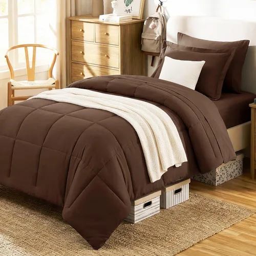 Miniatura 32 de CozyLux Juego de edredón tamaño individual XL, color beige, juego de cama de 5 piezas individual XL, juego de ropa de cama suave extra largo