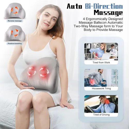 Miniatura 4 de Masajeador Shiatsu de espalda con calor, masaje de tejido profundo para alivio del dolor de cuello, hombros y espalda baja, masajeador portátil